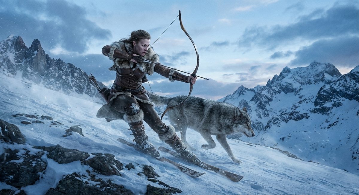 Skadi die Wintergöttin auf Skiern