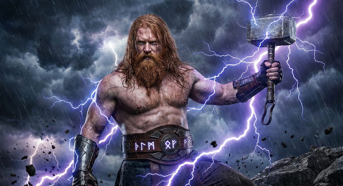 Thor der Donnergott mit Hammer Mjölnir